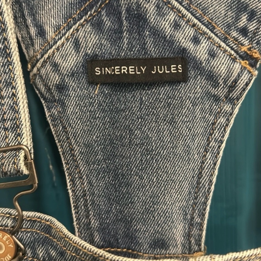 Sincerely Jules Blue Denim Jumpsuit overalls small wide leg flare - Picture 2 of 6